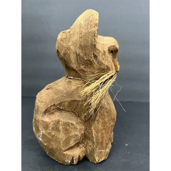 Vintage Rustic Hand Carved Wooden Cat Figurine 7.5" Folk Art Whiskers Primitive - Picture 5 of 10